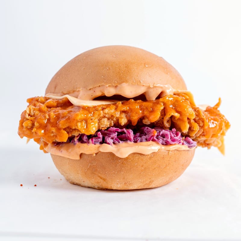 Hot chicken burger with purple slaw